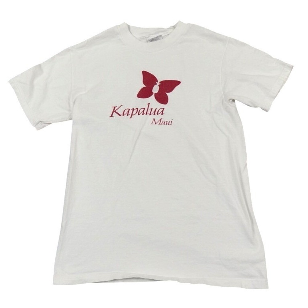 VTG Kapalua Maui T-Shirt Women Small White Butterfly Pineapple Hawaii Hanes
